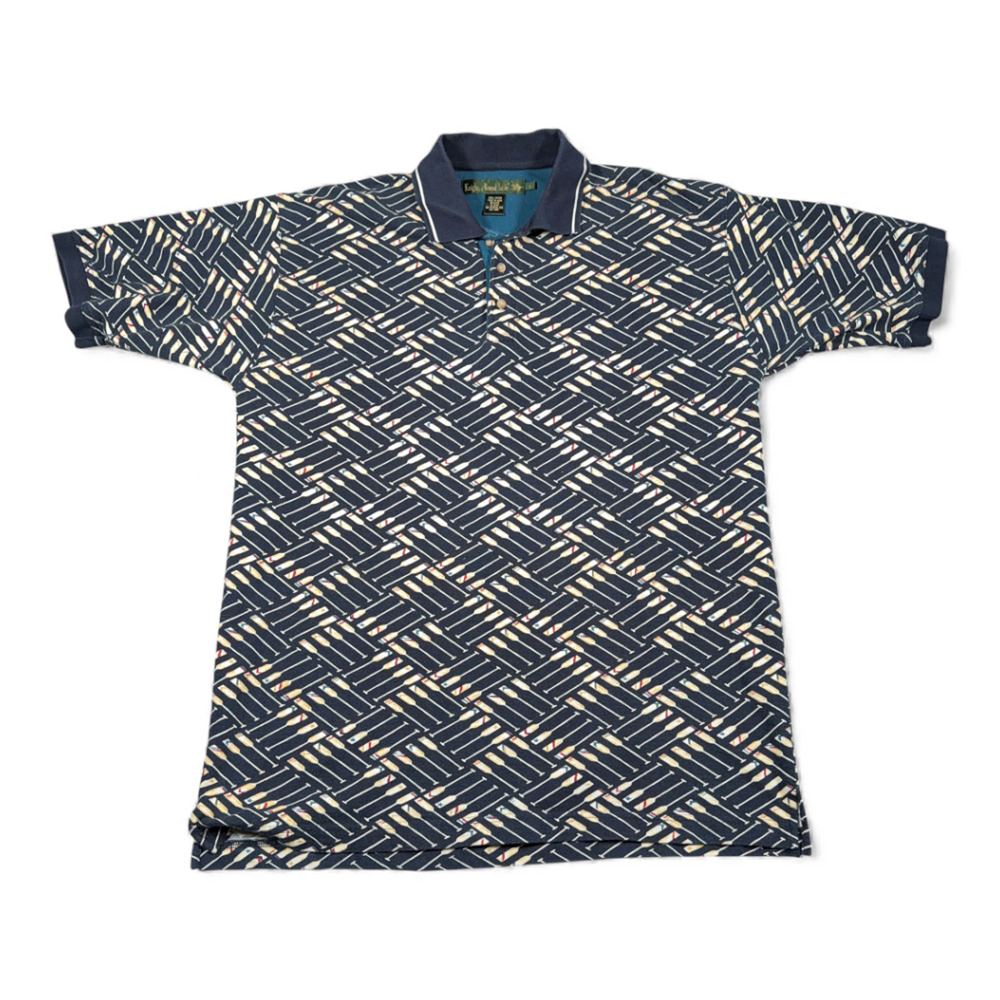 Vintage Knights of Round Table Polo Shirt Adult LARGE Blue Oars Rowing 90s
